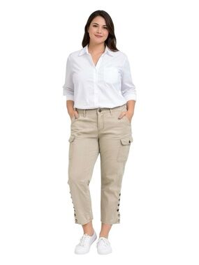 Lauren Jeans Company Ralph Lauren Khaki Cargo Pants Button Hem Size 14